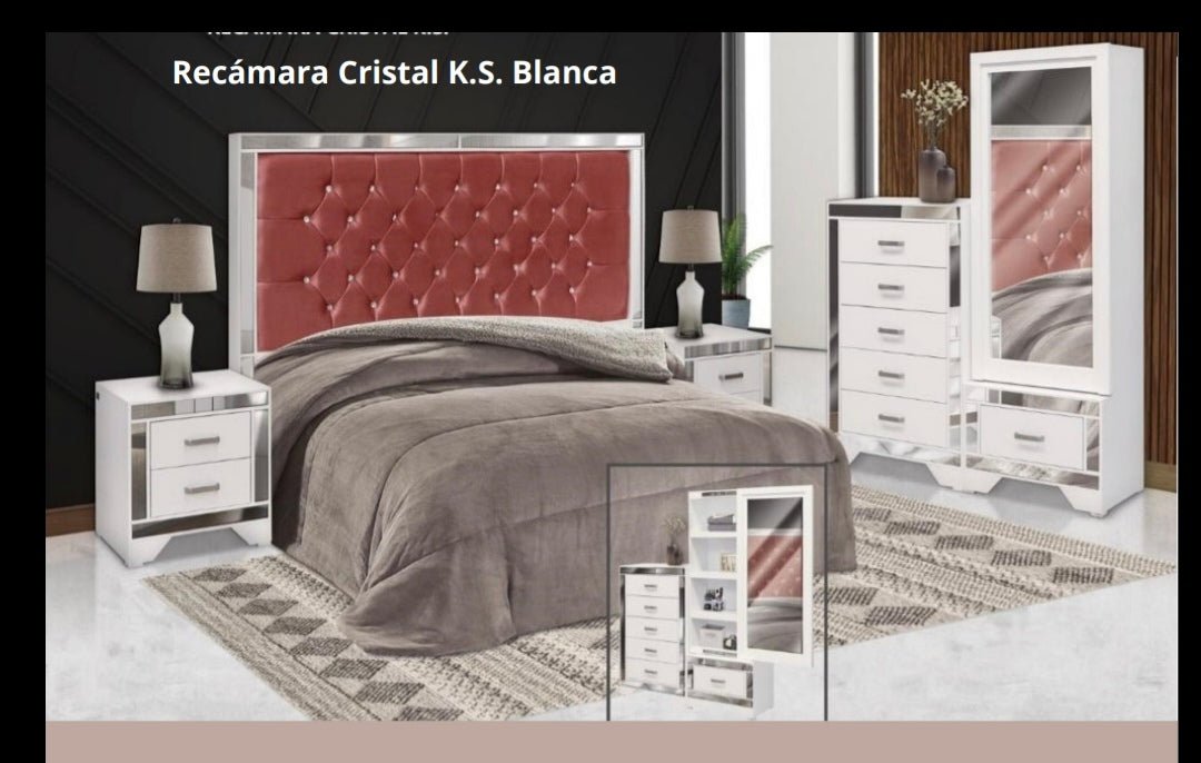Recámara Cristal Blanca King Size - Muebleria Paty
