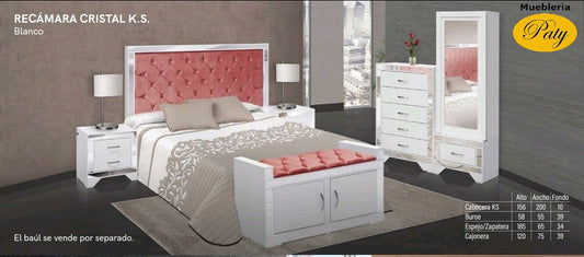 Recámara Cristal Blanca King Size - Muebleria Paty