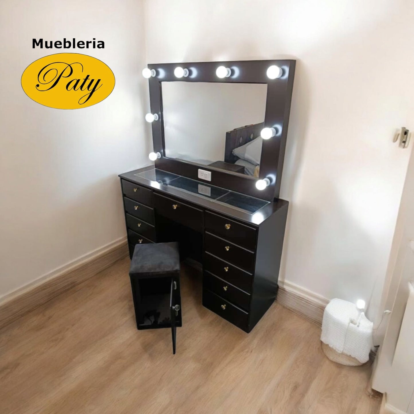 Tocador Vanity Hollywood Gustavo con vidrio - Muebleria Paty