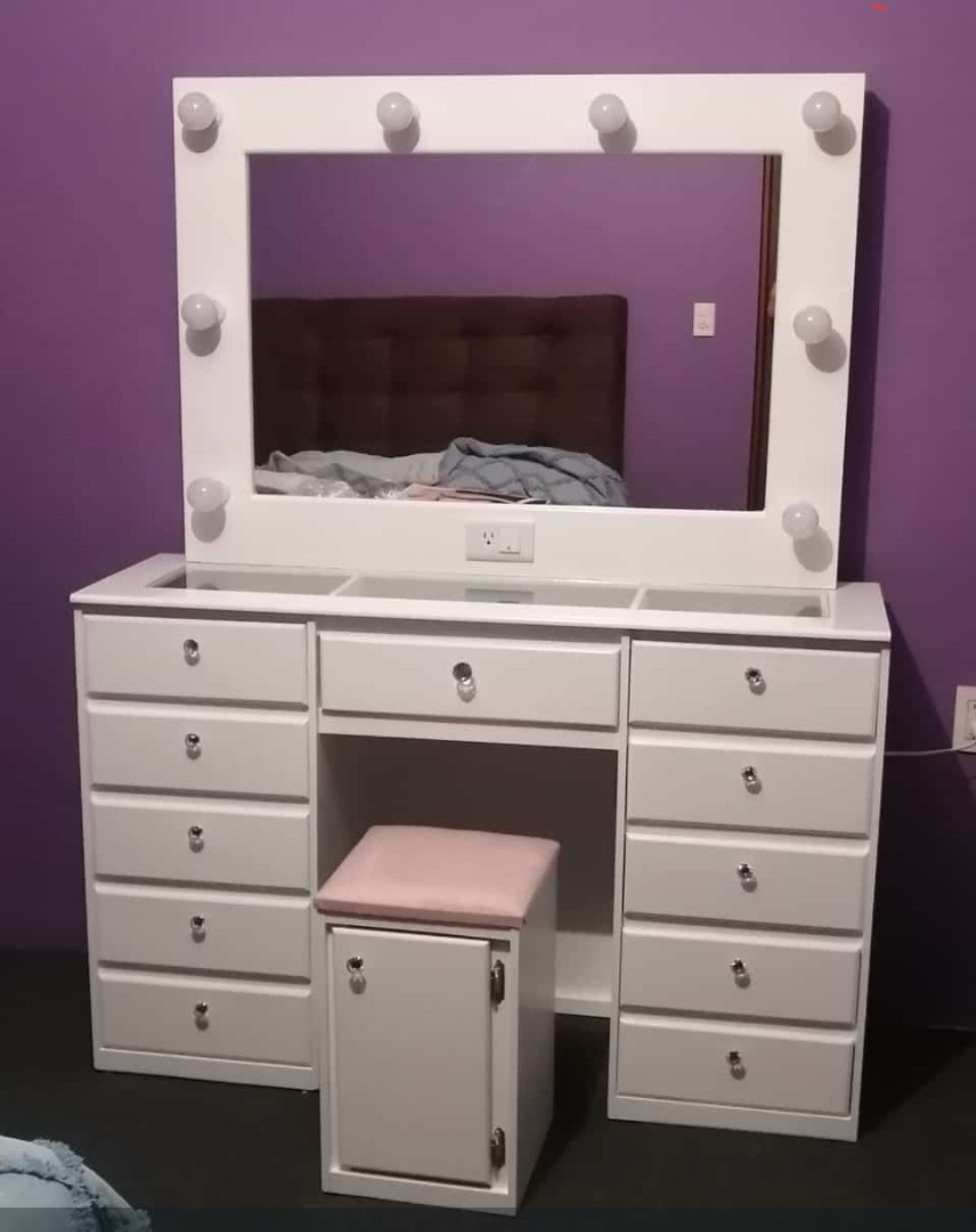 Tocador Vanity tipo Hollywood Gustavo con vidrio - Muebleria Paty