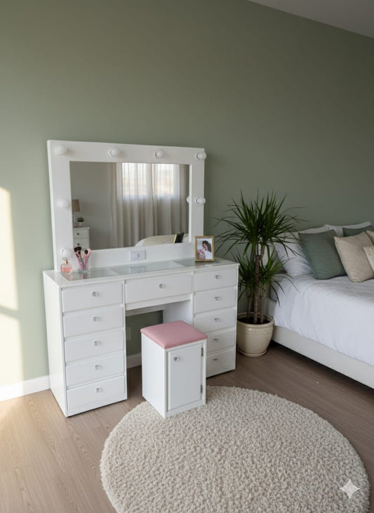 Tocador Vanity tipo Hollywood Gustavo con vidrio