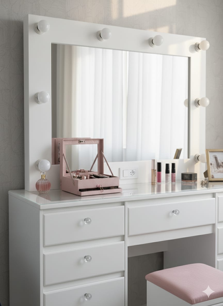Tocador Vanity tipo Hollywood Gustavo con vidrio