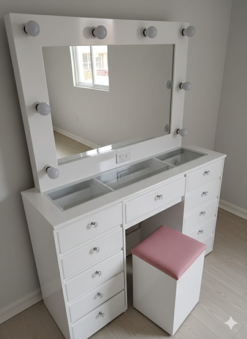 Tocador Vanity tipo Hollywood Gustavo con vidrio