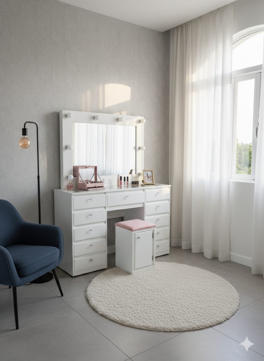 Tocador Vanity tipo Hollywood Gustavo con vidrio